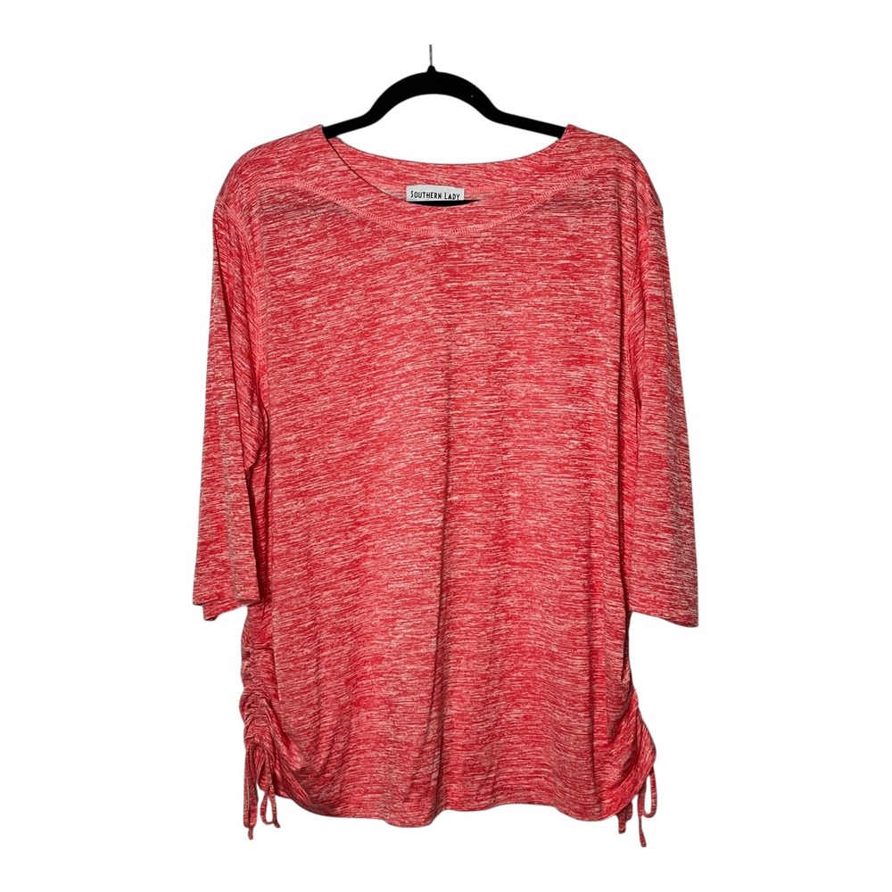 Southern Lady Womens 2X Coral Island Space Dye 3/4 Sleeve Ruched Side Top New